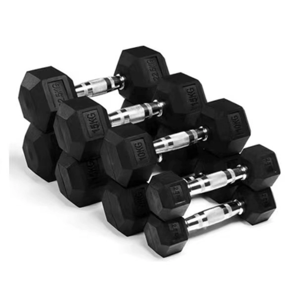 Rubber-coated hexagonal dumbbell