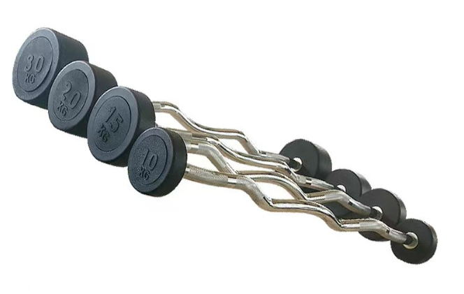 Curved barbell with rubber coating
