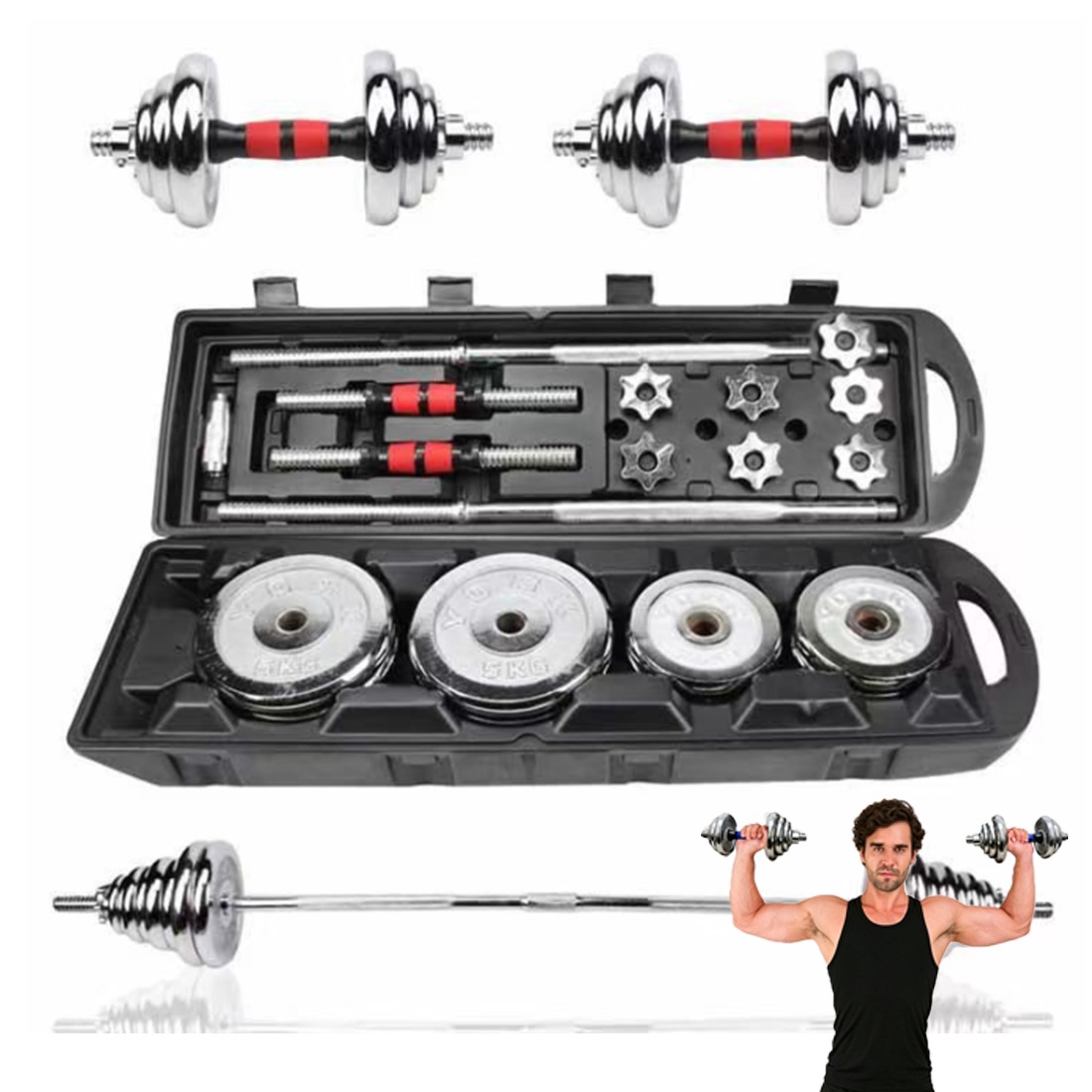 Solid cast iron electroplated dumbbell set